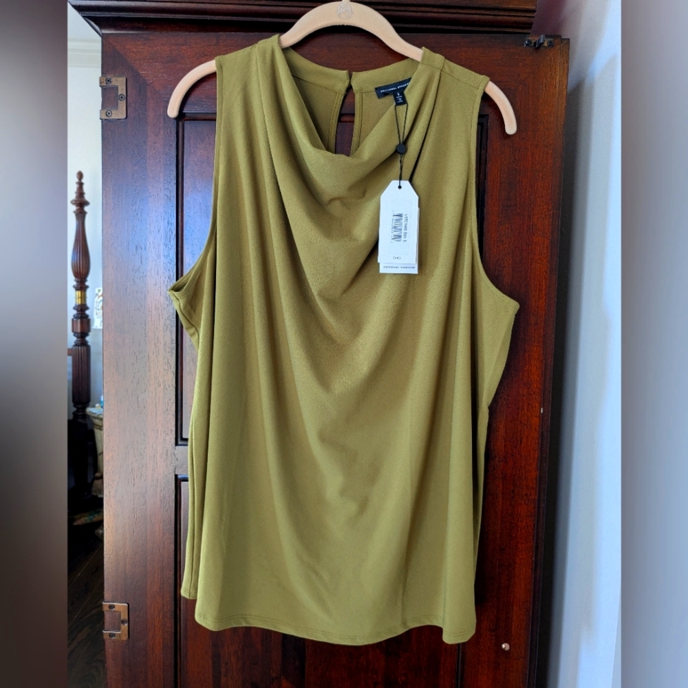 Universal Standard Olive Green Crepe Sleeveless Cowl Drape Top, 14W